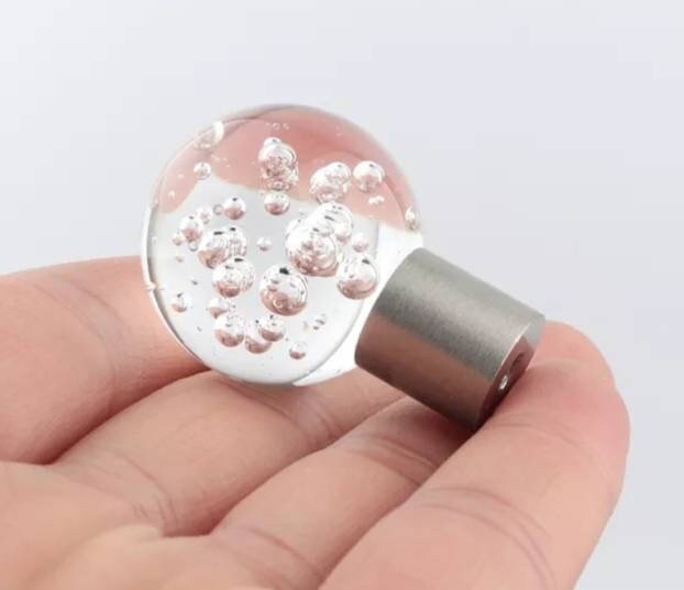 Clear glass ball and silver nickel cabinet pull/Round frosted glass drawer knob/Round glass ball door handle with bubble texture/Glass knob