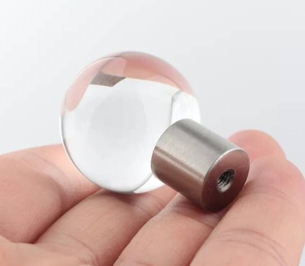 Clear glass ball and silver nickel cabinet pull/Round frosted glass drawer knob/Round glass ball door handle with bubble texture/Glass knob