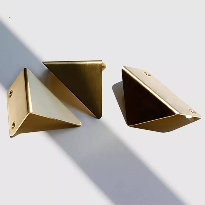 Gold brass triangle drawer pull/Geometric shaped cabinet pull/Modern gold brass hardware/Triangular shaped gold brass door handle/IKEA hack