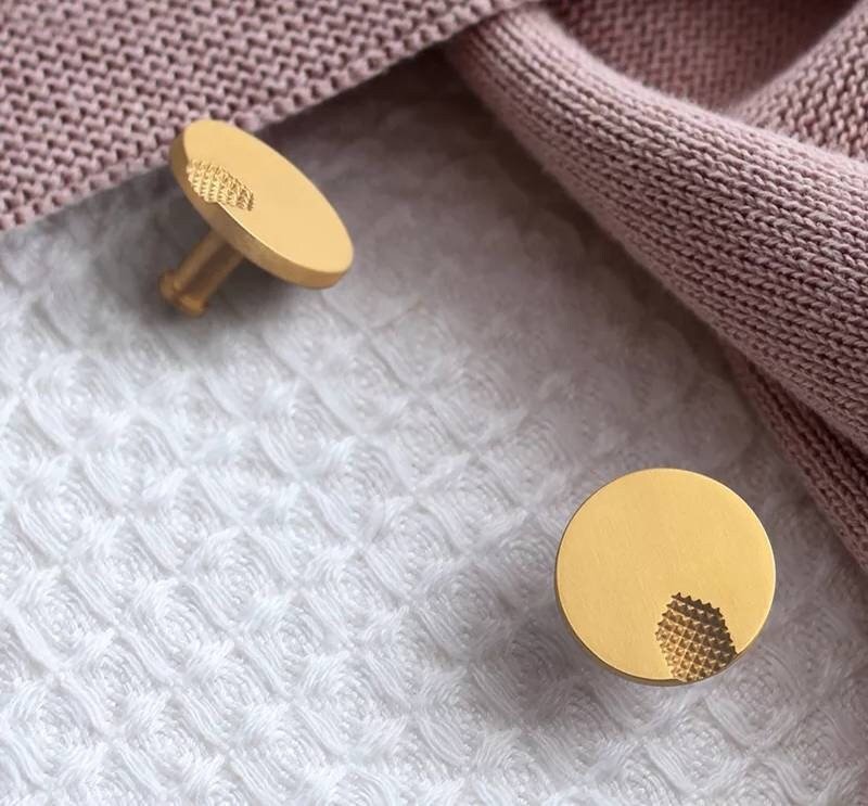 Round brass drawer handle with inverted pixel design/Gold circle cabinet pull with dot pattern/Gold Brass Door Knob/Brass furniture hardware