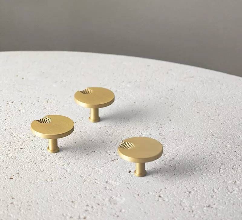 Round brass drawer handle with inverted pixel design/Gold circle cabinet pull with dot pattern/Gold Brass Door Knob/Brass furniture hardware