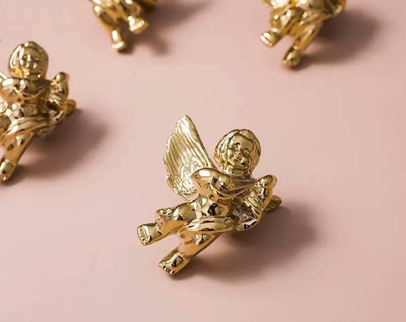 Gold brass cherub door handle/Baby Angel Cabinet Pull/Gold Eros shaped drawer pull/Gold brass angelic themed furniture hardware/Sweet cherub