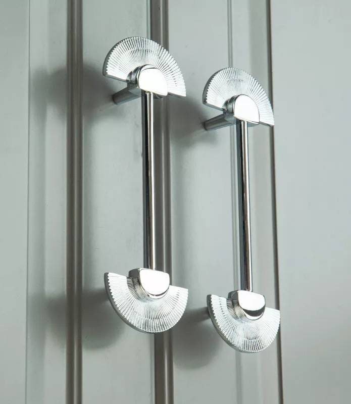 Shiny silver sun ray design bar handle/semi circle knob/art deco drawer pull/statement drawer pull/silver kitchen cabinet pull/IKEA hack