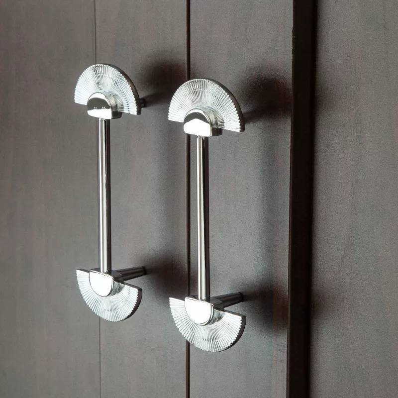 Shiny silver sun ray design bar handle/semi circle knob/art deco drawer pull/statement drawer pull/silver kitchen cabinet pull/IKEA hack