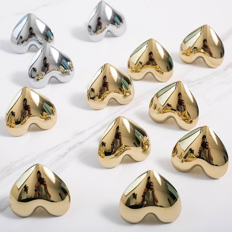 Gold or Silver smooth shiny polished heart shaped cabinet pull/Brass heart shaped drawer handle/Polished shiny gold heart design door knob