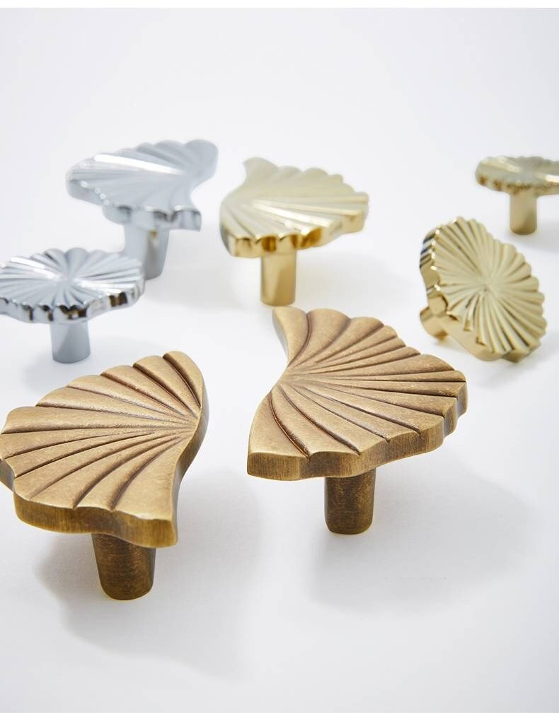 Shiny Gold, Silver or matte Bronze flower design cabinet handles/Matching semi circle and round drawer knobs/Unusual gold brass door handles