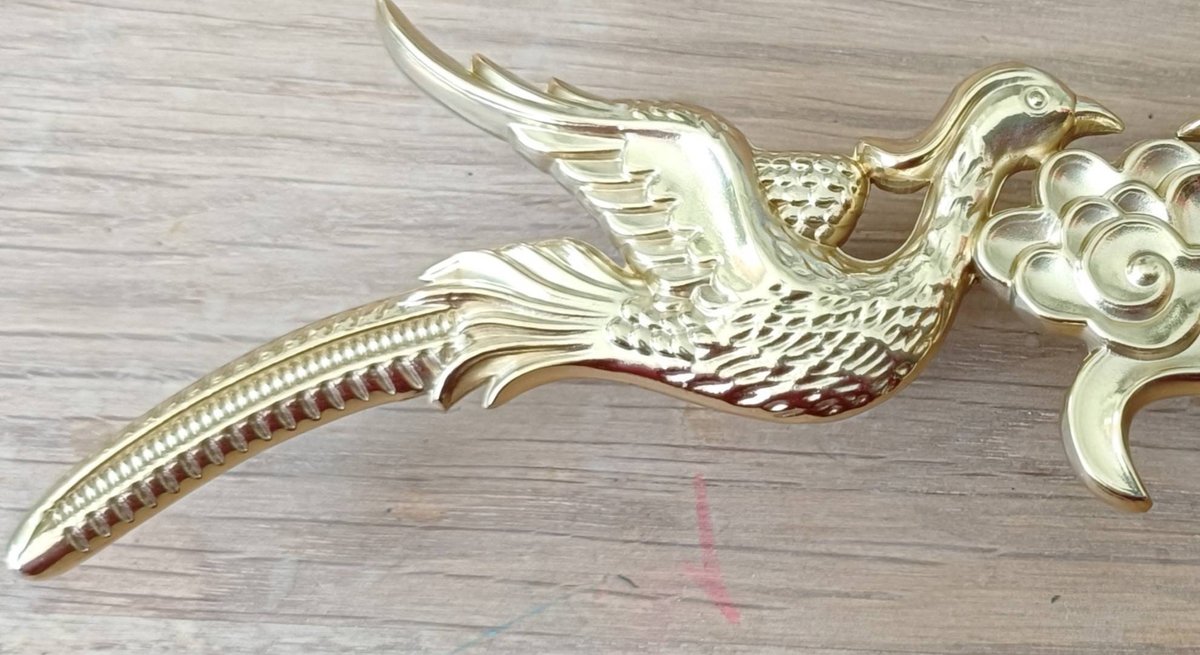 Gold brass phoenix cabinet pull/Gold bird and cloud drawer handle/Brass birds and cloud door handle/Brass furniture hardware/Unique handles
