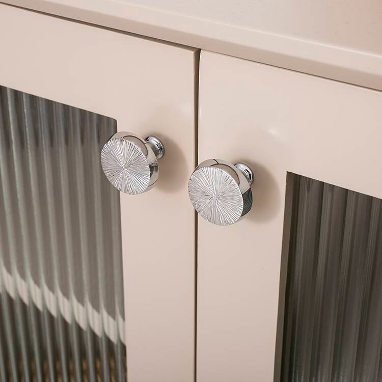 Mid century modern silver door knob/textured shiny silver drawer handle/cut metal cabinet pull/furniture hardware/retro button door knob