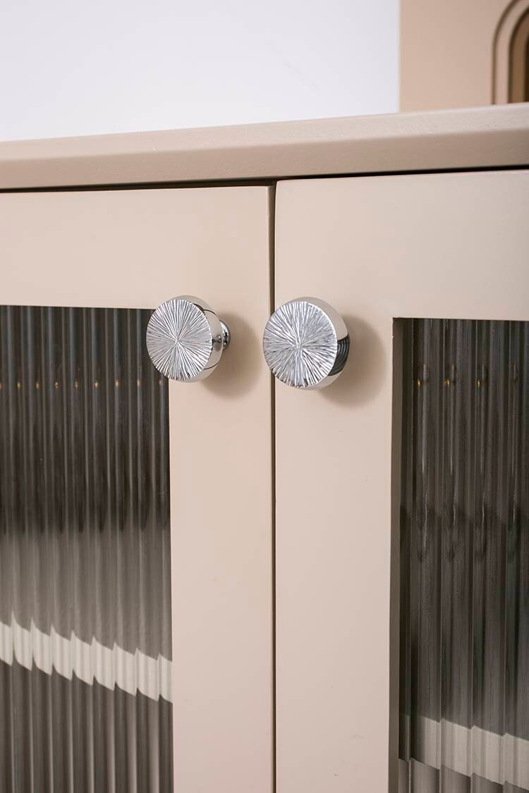 Mid century modern silver door knob/textured shiny silver drawer handle/cut metal cabinet pull/furniture hardware/retro button door knob
