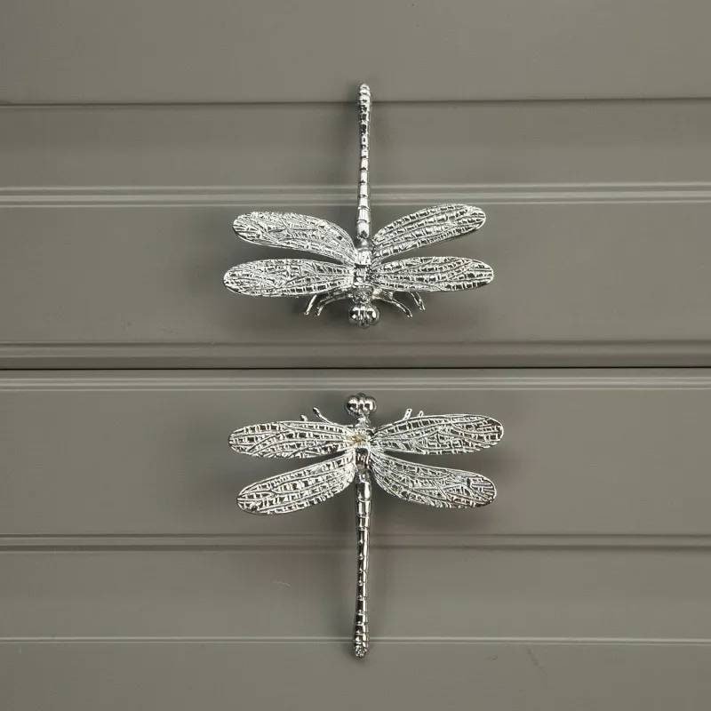 Silver dragonfly cabinet pull/Dragon fly drawer knob/Silver Dragonfly drawer handle/silver furniture hardware/silver dragonflies door knob