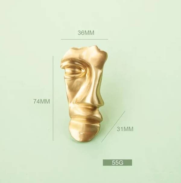 Gold brass face shaped sculpture cabinet handle/Gold abstract art door handle/Unique statue face drawer handle/unusual furniture hardware