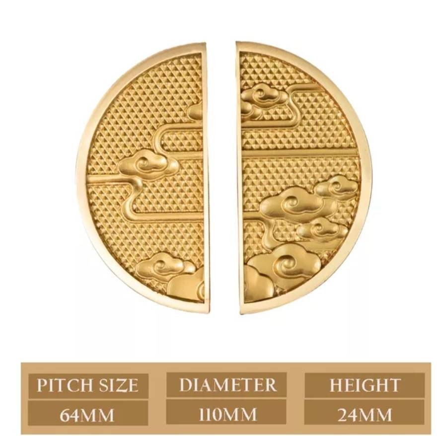 Oriental style wardrobe handles/Solid brass swirling mist design cabinet pulls/Large gold semi circle door handles/Demi lune drawer handle