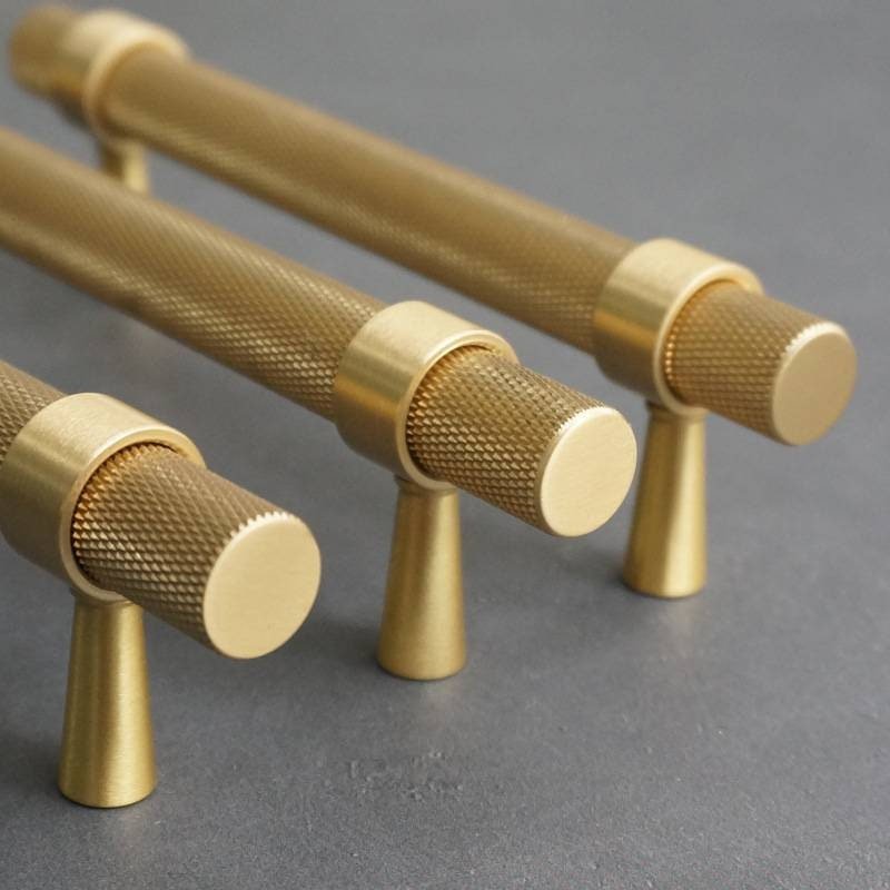 Gold knurled cabinet bar handle/Textured brass cabinet drawer pull/Gold brass door pull/Kitchen hardware/Brass door handle/Reticulated pulls