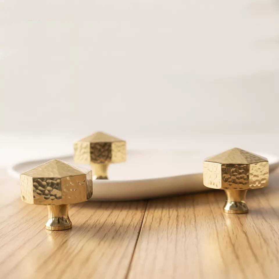 Textured brass octagonal pyramid drawer pull/geometric cabinet handle/gold furniture hardware/classic shaped door handle/hexagonal door knob