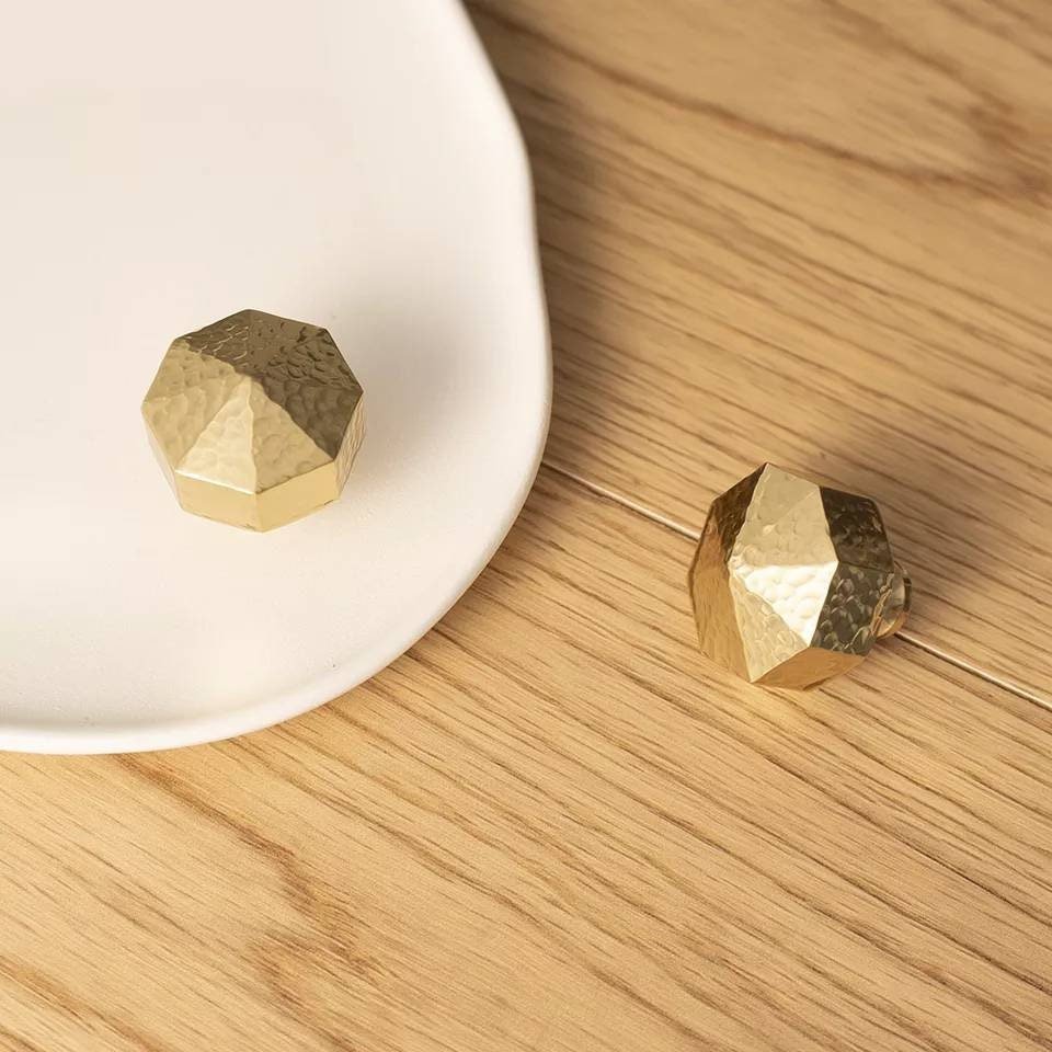 Textured brass octagonal pyramid drawer pull/geometric cabinet handle/gold furniture hardware/classic shaped door handle/hexagonal door knob