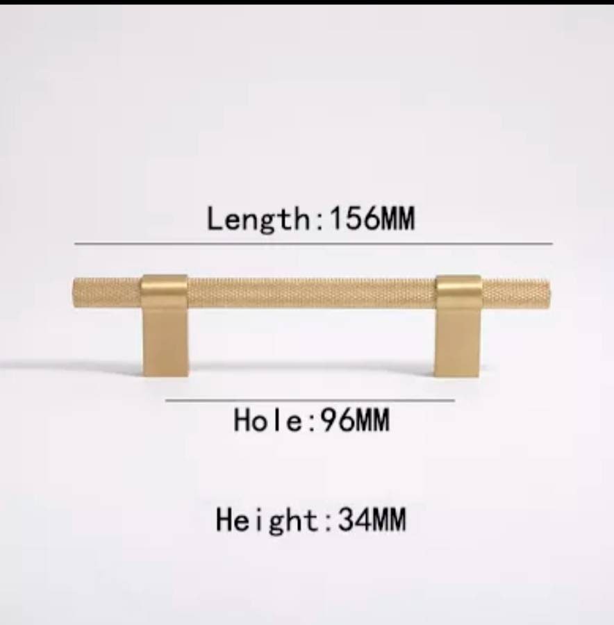 Gold brass bar handle with plain fixings/knurled texture cabinet handle/home improvement hardware/modern brass kitchen hardware/gold handle