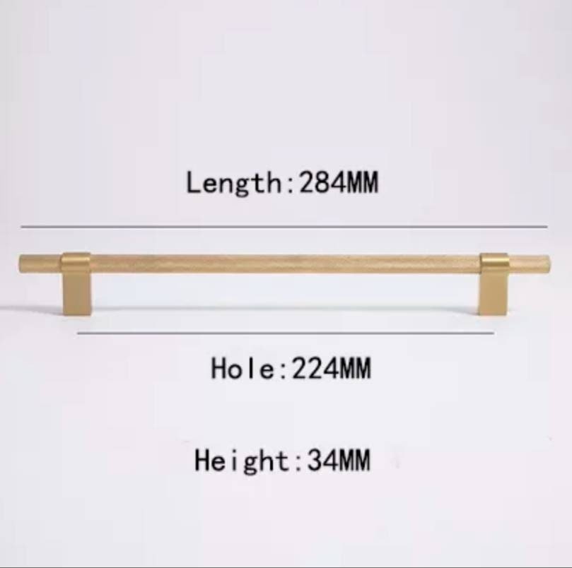 Gold brass bar handle with plain fixings/knurled texture cabinet handle/home improvement hardware/modern brass kitchen hardware/gold handle