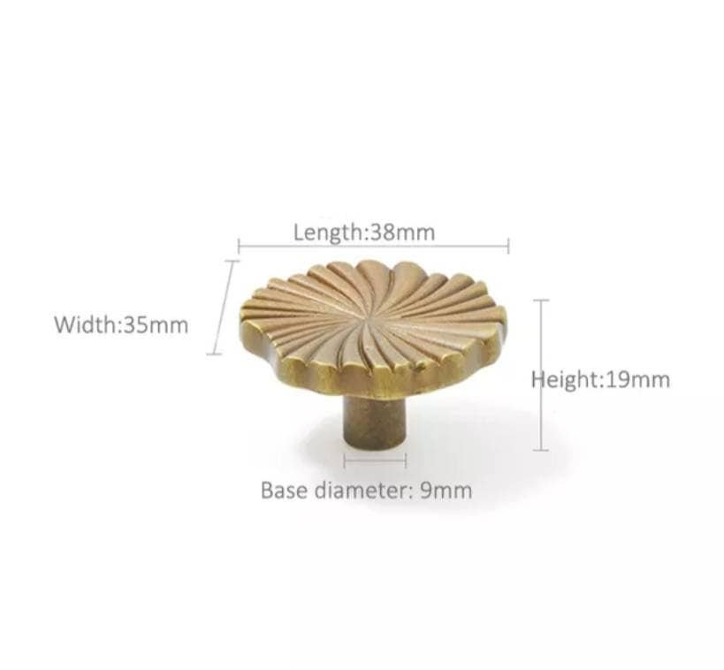 Shiny Gold, Silver or matte Bronze flower design cabinet handles/Matching semi circle and round drawer knobs/Unusual gold brass door handles