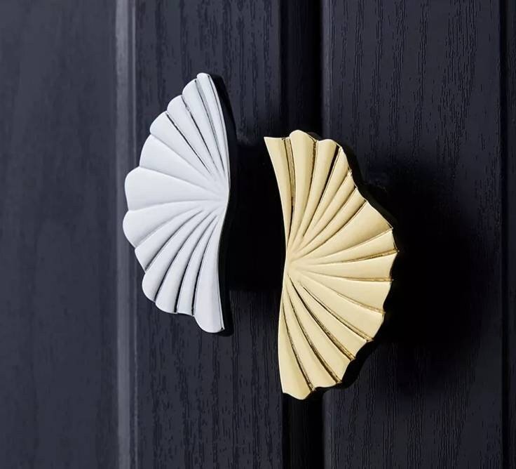 Shiny Gold, Silver or matte Bronze flower design cabinet handles/Matching semi circle and round drawer knobs/Unusual gold brass door handles
