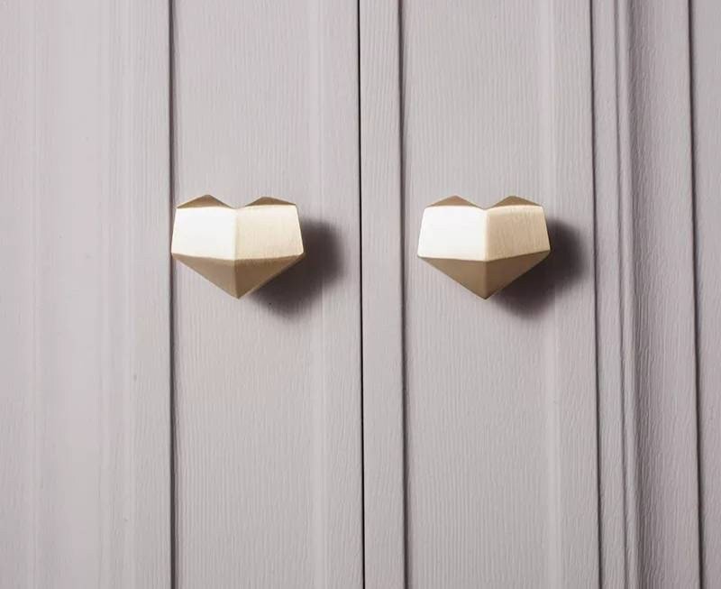 Gold brass geometric heart shaped Cabinet Pull/Heart shaped drawer handle/geometric door knob/brass furniture hardware/IKEA hack drawer knob
