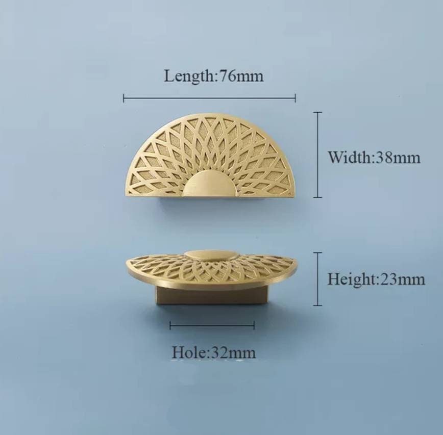 Spirograph design cabinet hardware in gold or silver/semi circle drawer pull and matching round door knob/geometric pattern cabinet handle