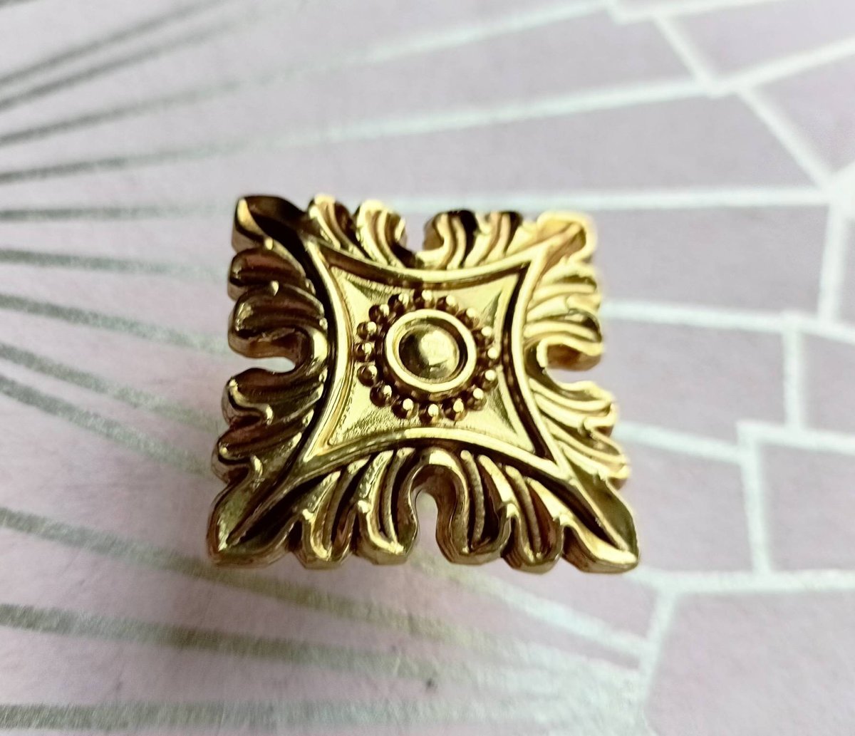 Gothic style gold brass drawer handle/Intricate antique pattern cabinet handle/Ornate square shape brass door knob/brass furniture hardware
