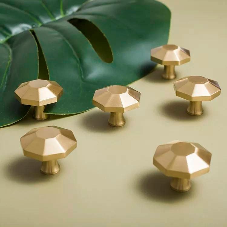 Gold geometric shaped drawer handle/Octagonal pyramid drawer pull/kitchen cabinet handle/Brass furniture hardware/Flat topped Octagonal knob