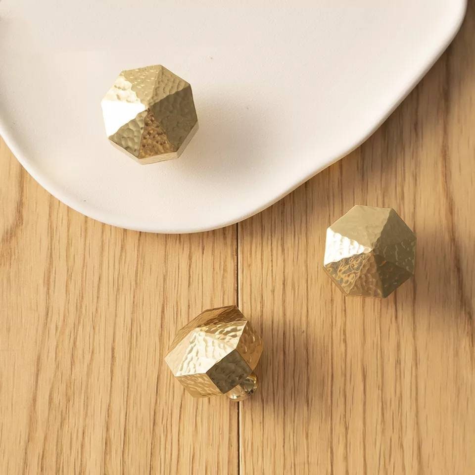 Textured brass octagonal pyramid drawer pull/geometric cabinet handle/gold furniture hardware/classic shaped door handle/hexagonal door knob