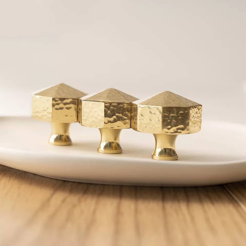 Textured brass octagonal pyramid drawer pull/geometric cabinet handle/gold furniture hardware/classic shaped door handle/hexagonal door knob