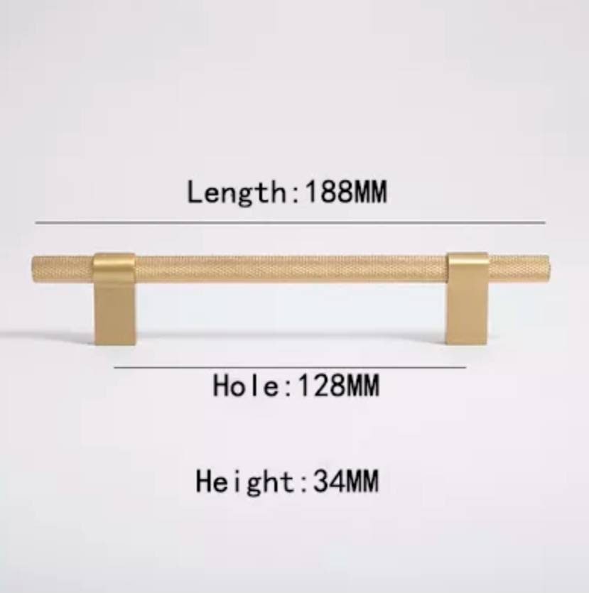 Gold brass bar handle with plain fixings/knurled texture cabinet handle/home improvement hardware/modern brass kitchen hardware/gold handle
