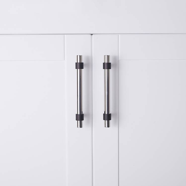Matte Black and shiny silver stainless steel cabinet bar handle/Silver and black drawer pull/Silver furniture hardware/Monochrome hardware