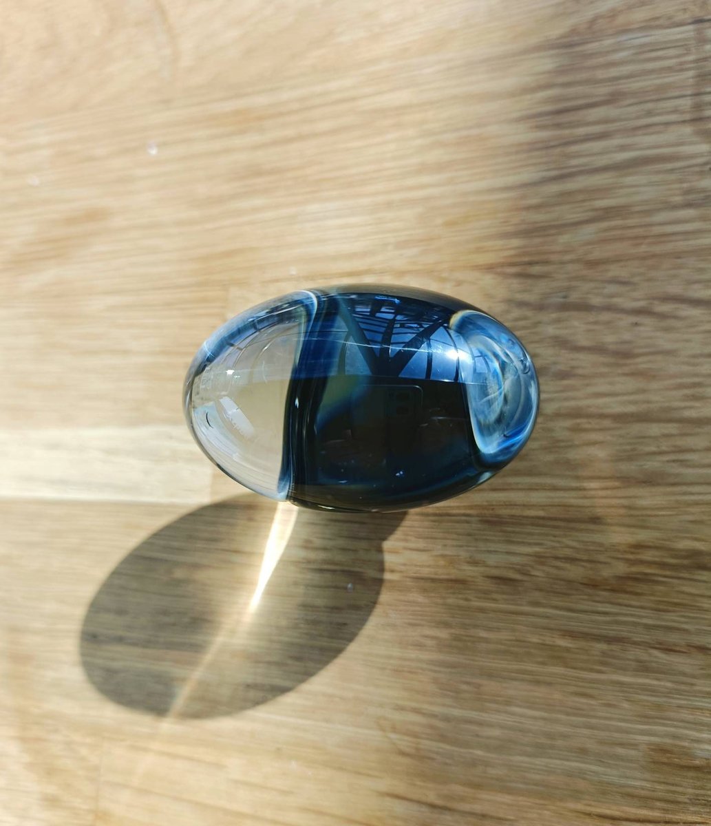 Grey oval crystal and brass cabinet pull/Retro cool grey egg shape crystal drawer knob/mid century style smooth polished crystal door handle