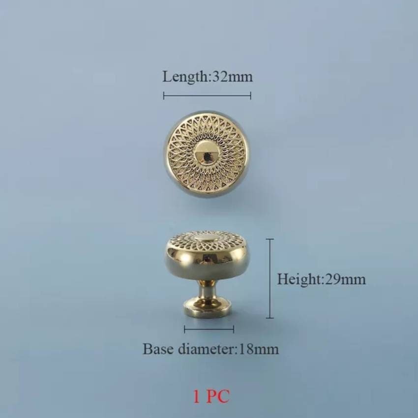 Spirograph design cabinet hardware in gold or silver/semi circle drawer pull and matching round door knob/geometric pattern cabinet handle