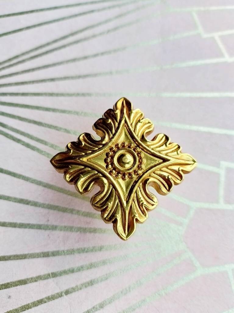 Gothic style gold brass drawer handle/Intricate antique pattern cabinet handle/Ornate square shape brass door knob/brass furniture hardware