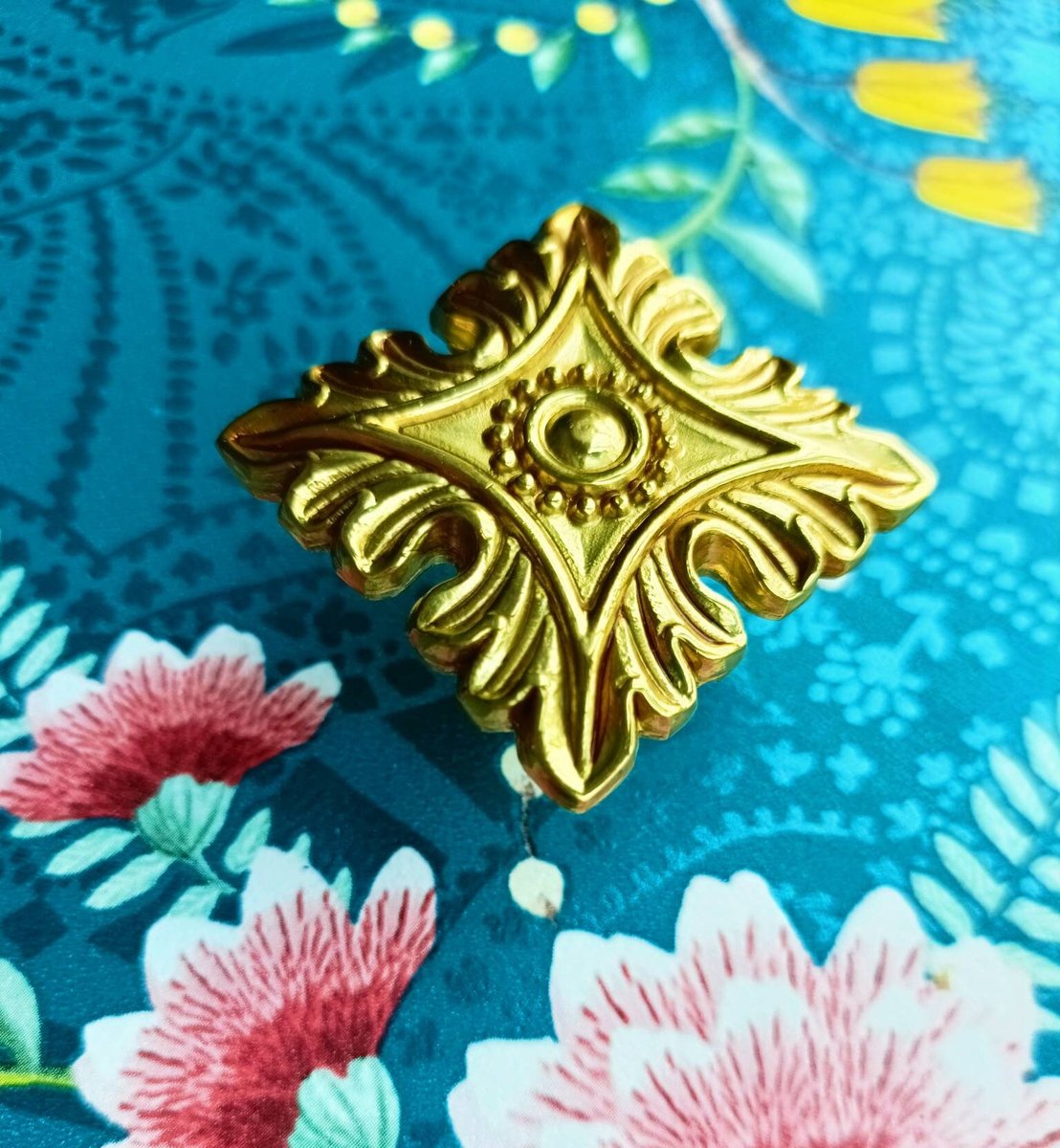 Gothic style gold brass drawer handle/Intricate antique pattern cabinet handle/Ornate square shape brass door knob/brass furniture hardware
