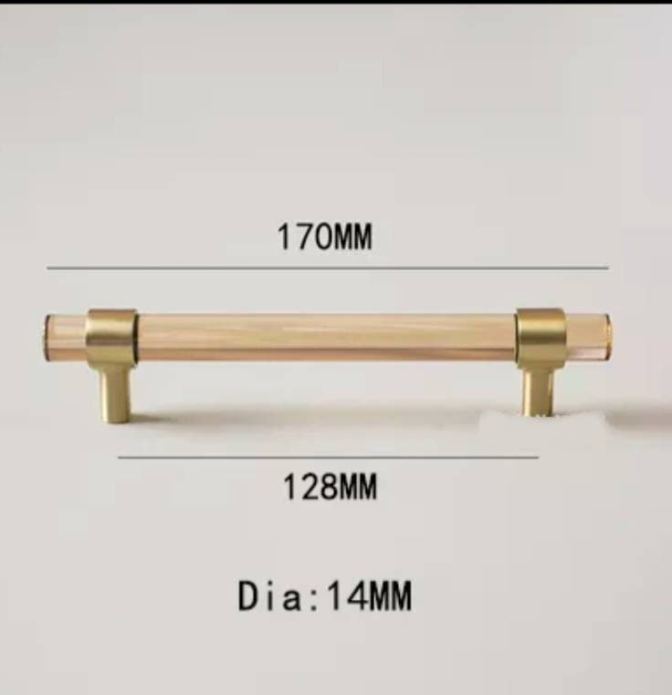 Pale gold lucite acrylic cabinet bar Handle with gold brass ring fixings cylindrical drawer pull/ furniture hardware/cabinet handle/kitchen