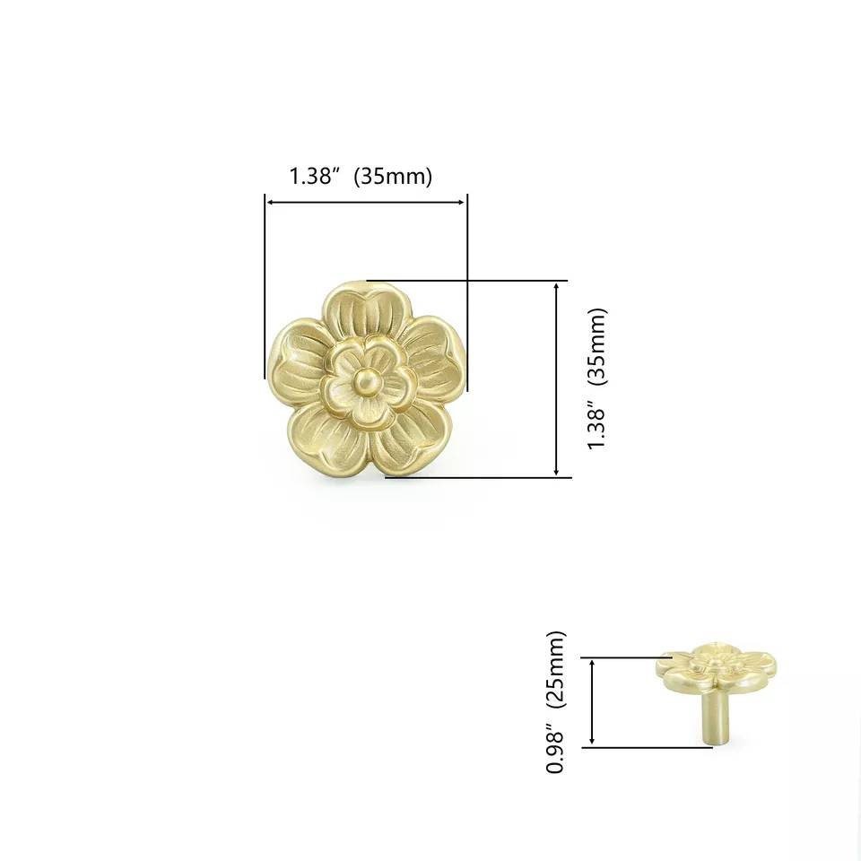 Gold wild rose design cabinet pull/Tudor rose door handle/Shiny brass flower drawer knob/Brass furniture hardware/Gold brass flower handle