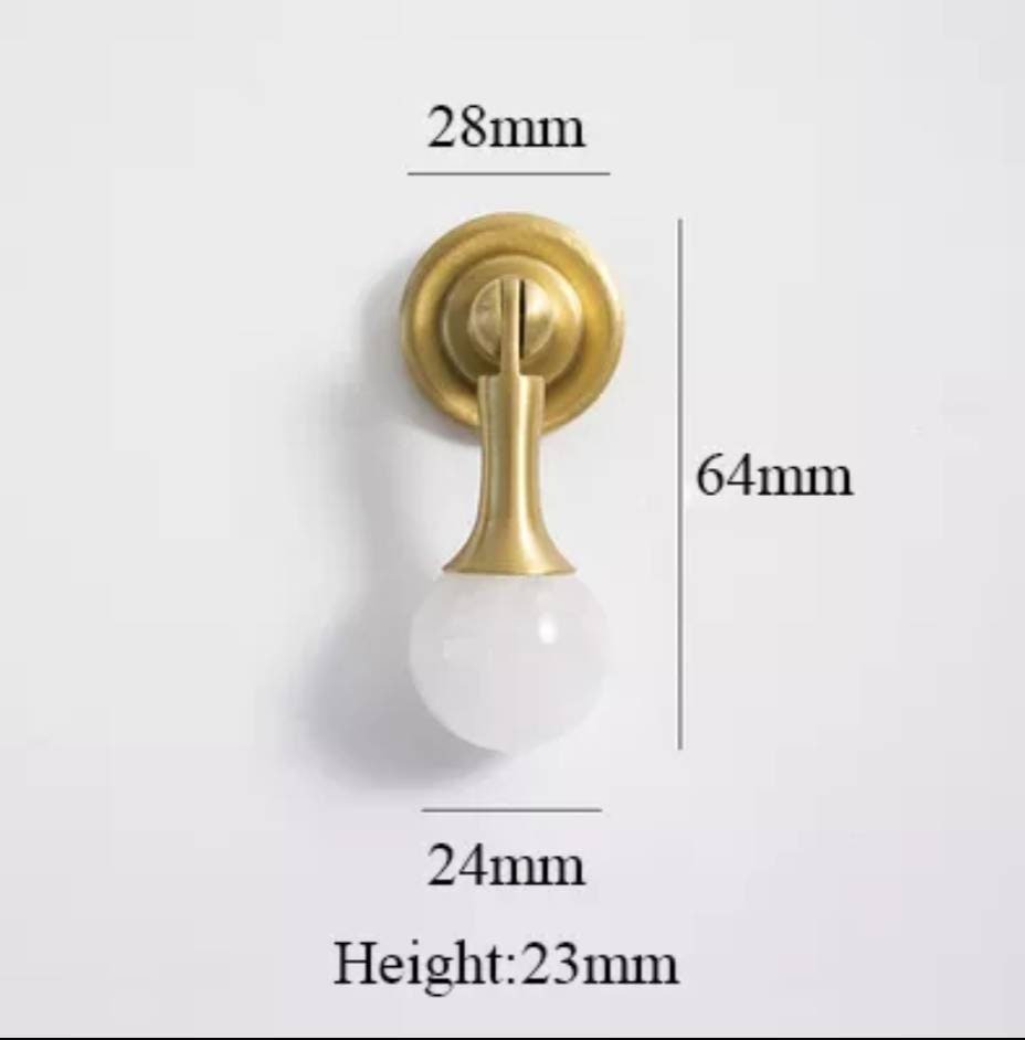 Gold stone ball drop handle in rose quartz, white quartz and marble/Gemstone drawer pull/Semi precious stone cabinet pull/Crystal handle