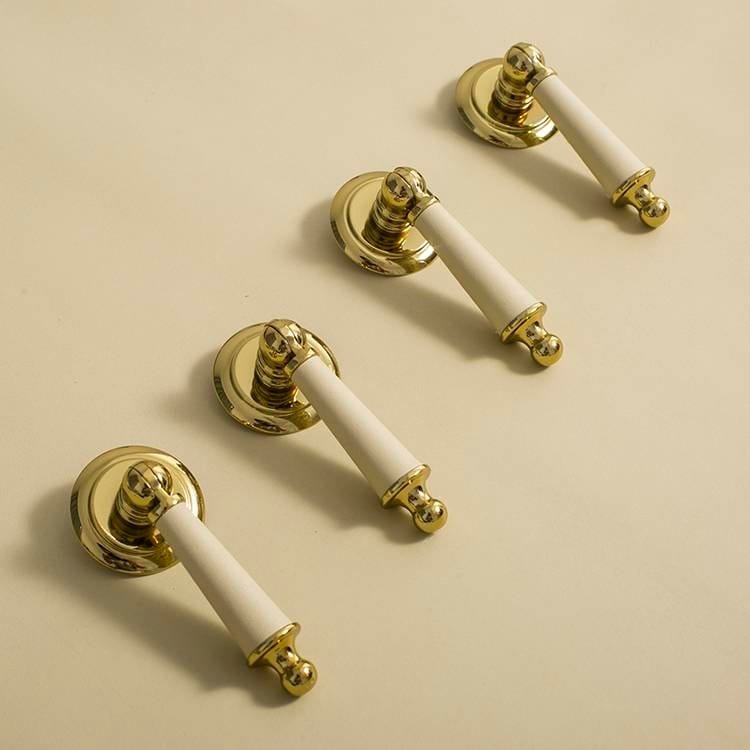 Neutral colour leather and shiny gold drop handle/Brass brown, tan and cream leather drop cabinet pull/Gold drop handle wrapped in leather