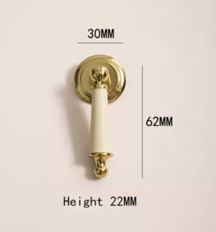 Neutral colour leather and shiny gold drop handle/Brass brown, tan and cream leather drop cabinet pull/Gold drop handle wrapped in leather