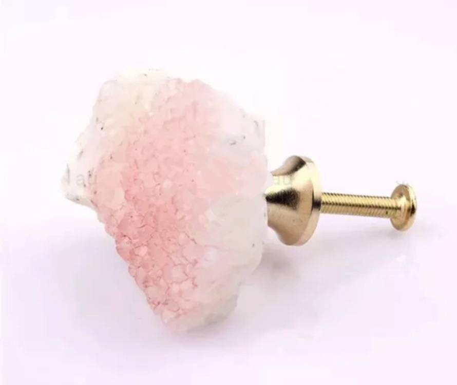 Dyed quartz crystal geode and brass cabinet handle/gemstone drawer handle/crystal door handle/raw semi precious stone door knob/rough quartz