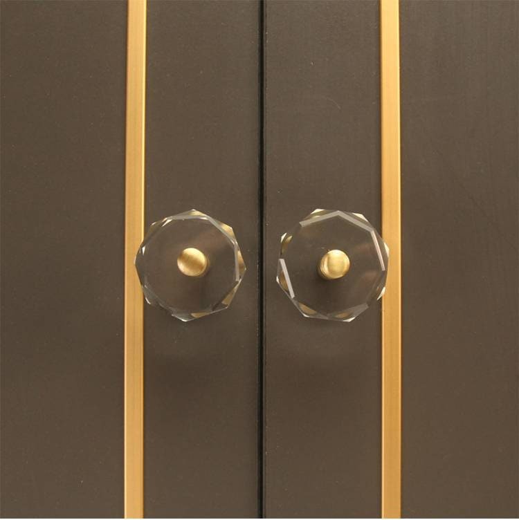 Geometric cut crystal and brass cabinet pull/Retro gold glazed crystal drawer knob/mid century modern style crystal door handle/Crystal knob