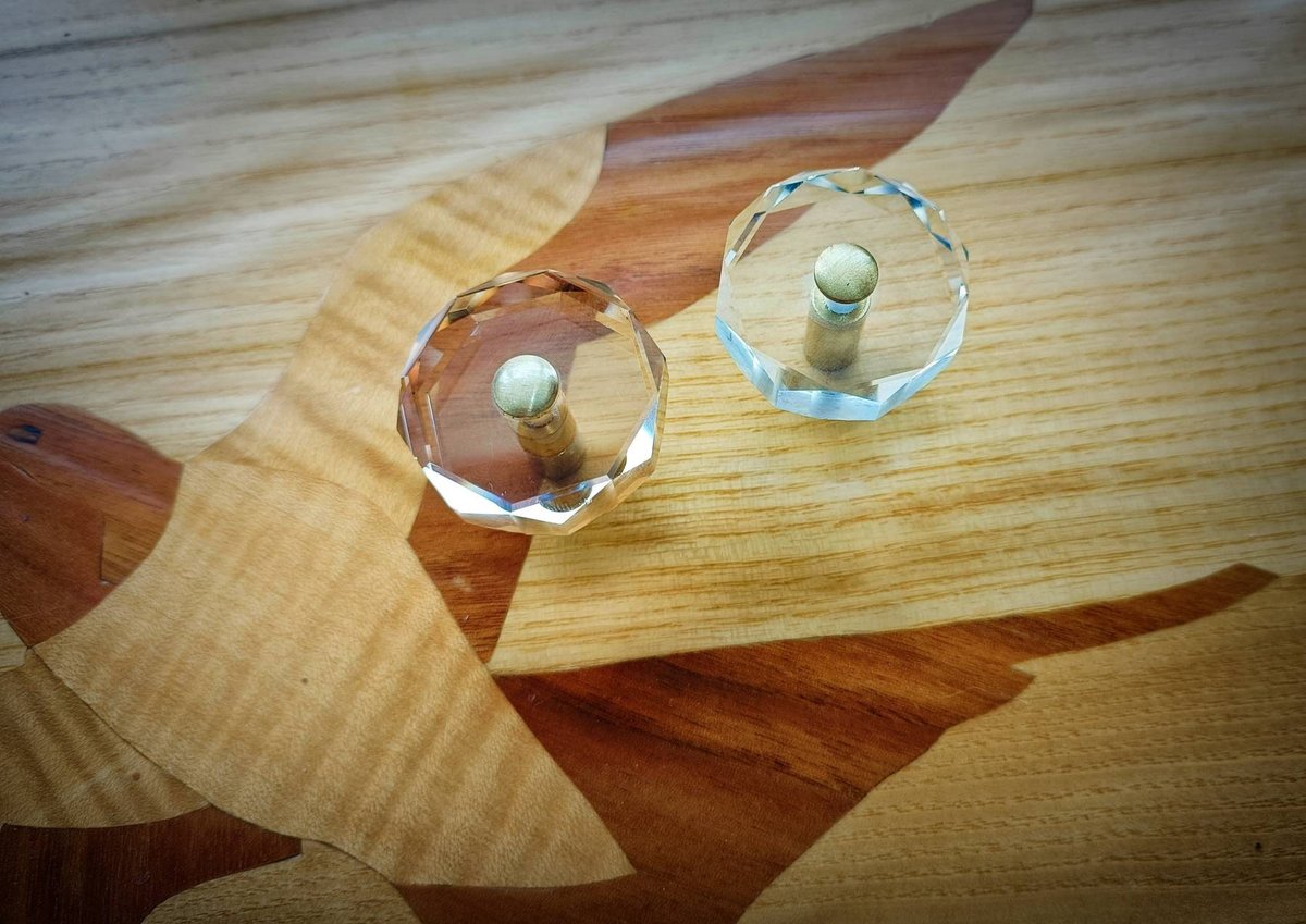 Geometric cut crystal and brass cabinet pull/Retro gold glazed crystal drawer knob/mid century modern style crystal door handle/Crystal knob