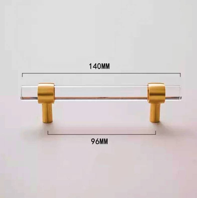 Brass and clear lucite cabinet bar pull handle/Clear acrylic drawer handle/Lucite furniture hardware/Brass transparent resin cabinet handle