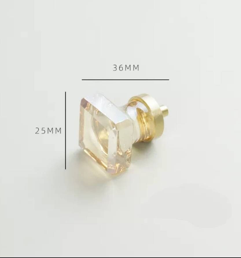 Square cut golden crystal Cabinet Pull/Vintage style crystal drawer handle/Mid century modern crystal drawer knob/Retro style square handle