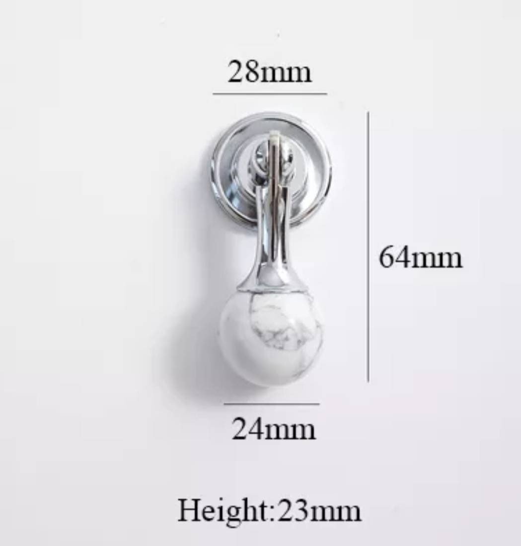 Silver stone ball drop handle in rose quartz, white quartz and marble/Gemstone drawer pull/Semi precious stone cabinet pull/Crystal handle