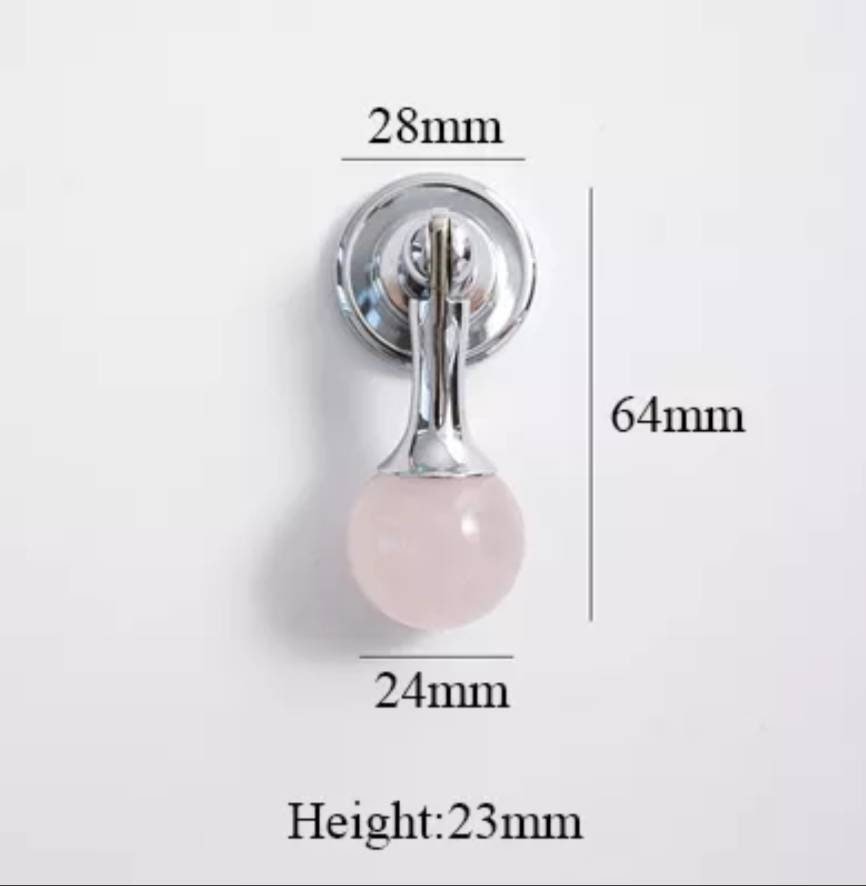 Silver stone ball drop handle in rose quartz, white quartz and marble/Gemstone drawer pull/Semi precious stone cabinet pull/Crystal handle