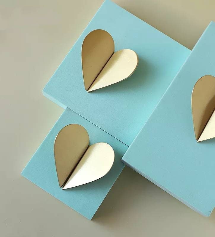 Pair of heart shaped drawer handles/Flush fitting handles/Heart shaped cabinet handles/Nursery door handles/Door handle in pastel shades