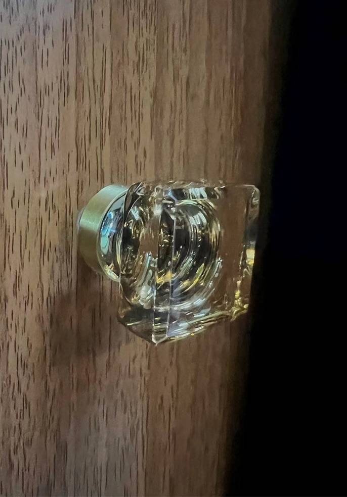 Square cut golden crystal Cabinet Pull/Vintage style crystal drawer handle/Mid century modern crystal drawer knob/Retro style square handle