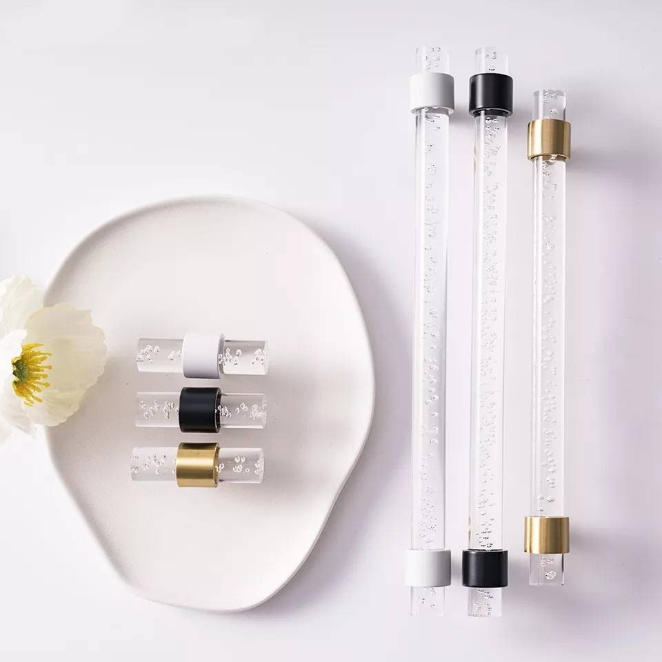 Bubbly lucite cabinet handle with gold, black or white fixings/clear acrylic drawer pull/lucite furniture hardware/clear resin bubble handle